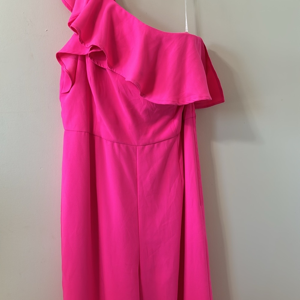 Lilly Pulitzer Lyra One Shoulder Ruffle Jumpsuit Berry Size 12 - Picture 4 of 9